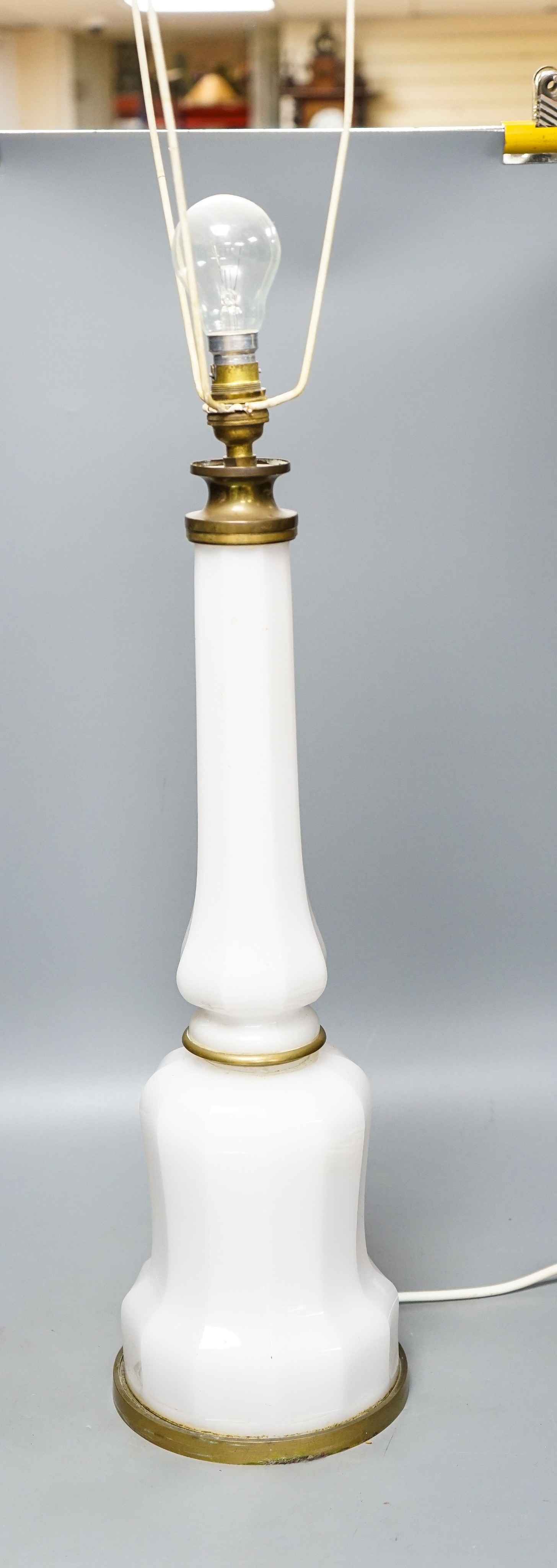 A 19th century French opaline glass lamp converted to electric 54cm